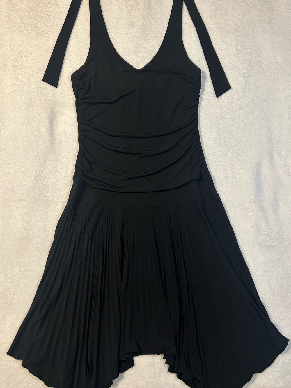 Enfocus Studio Black Asymmetrical Pleated Halter Dress